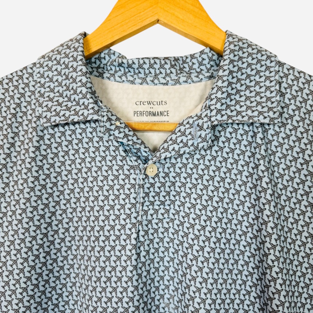 Crewcuts Performance Boys Polo Shirt XL 12-14 Airplane Print UPF 50+ Wicking